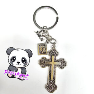 Cross with Bible Charm Metal Keychain - Image 1